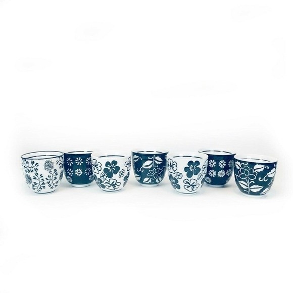 Pier 1 AKINA Sake Tea Cups Black White Floral Set Of 6 PLUS one extra for fun! - Picture 7 of 7
